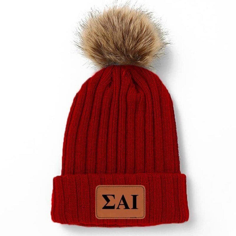 6036 Sigma Alpha Iota Beanie Hat with Pompom, with Sigma Alpha Iota